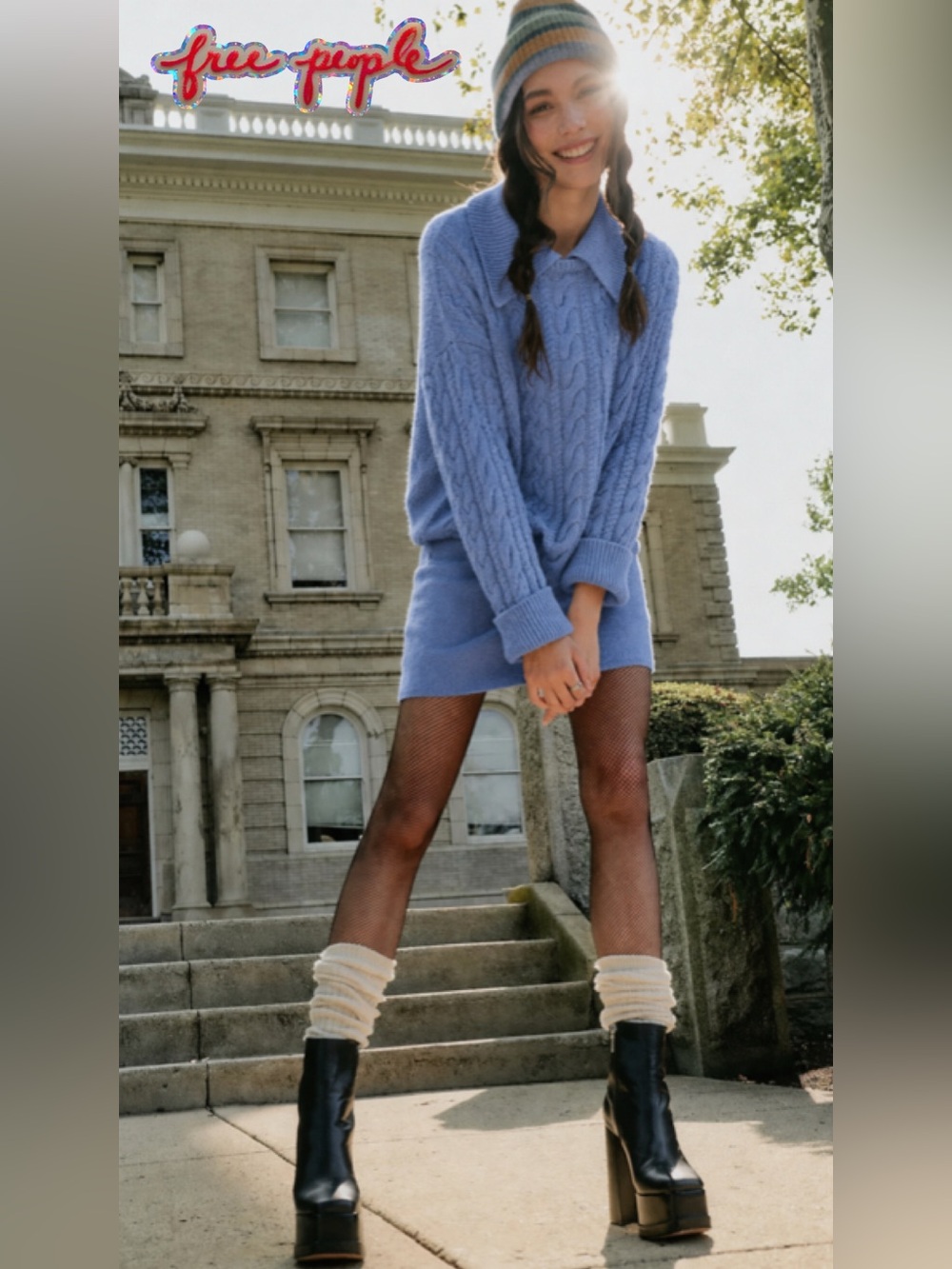 🆕 Free People Laurel Sweater|Mini Skirt SET Blue Large